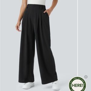 Halara Pants High Waisted Plicated Side Pocket Wide Leg Waffle Work Pants